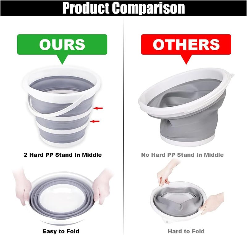 GLSOWEE Car Collapsible Bucket, 10L 2.6 Gallon Folding Bucket Auto Cleaning Plastic Water Bucket, Foldable Portable Bucket Space Saving for Indoor Outdoor Car Wash Garden Camping (Gray) - Image 4
